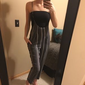 Black and white patterned overall pants